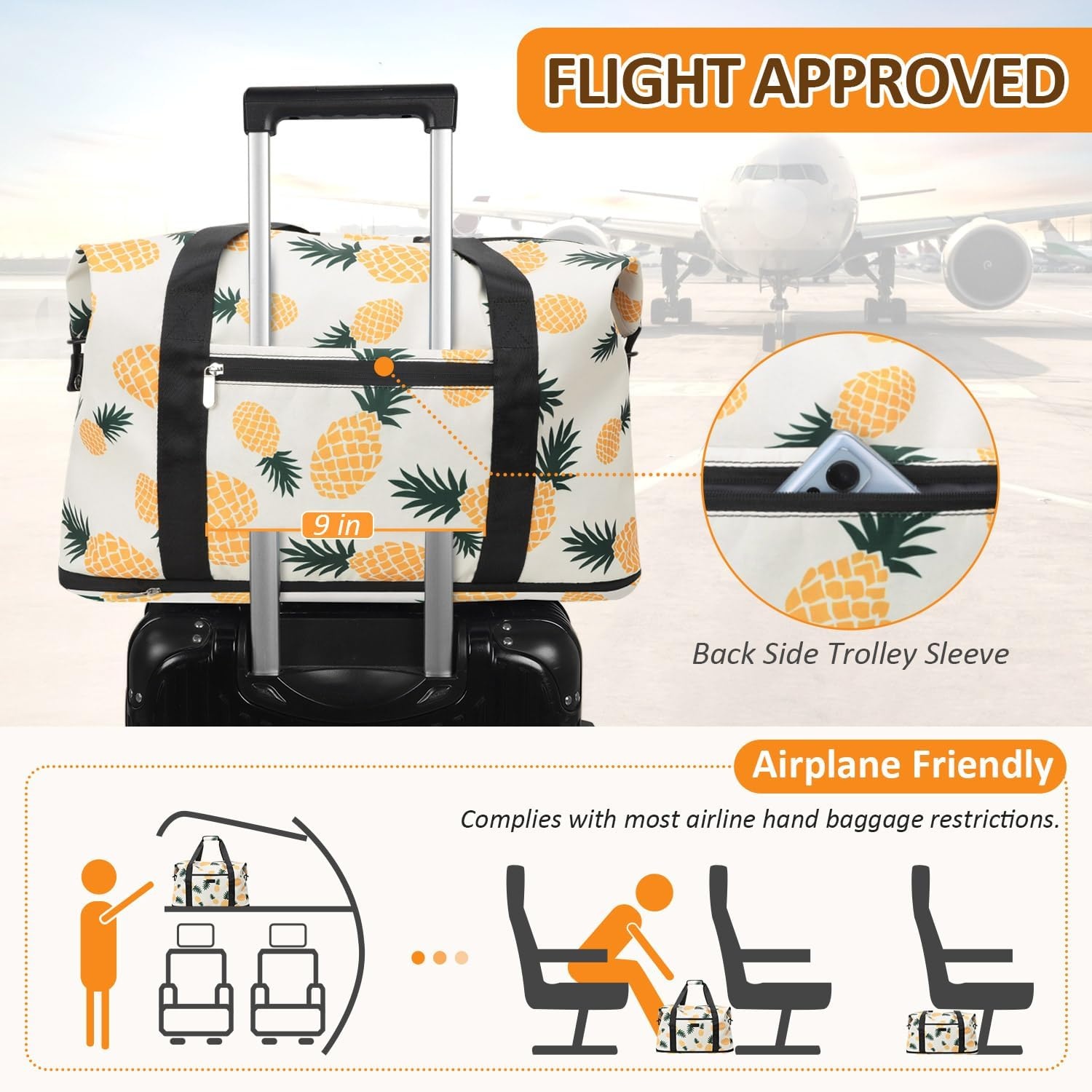 image:imageExpandable Travel Duffle Bags Weekender Overnight Bags for Women Men Hospital Bag for Women Labor Delivery with Toiletry Bag WaterproofPineapple