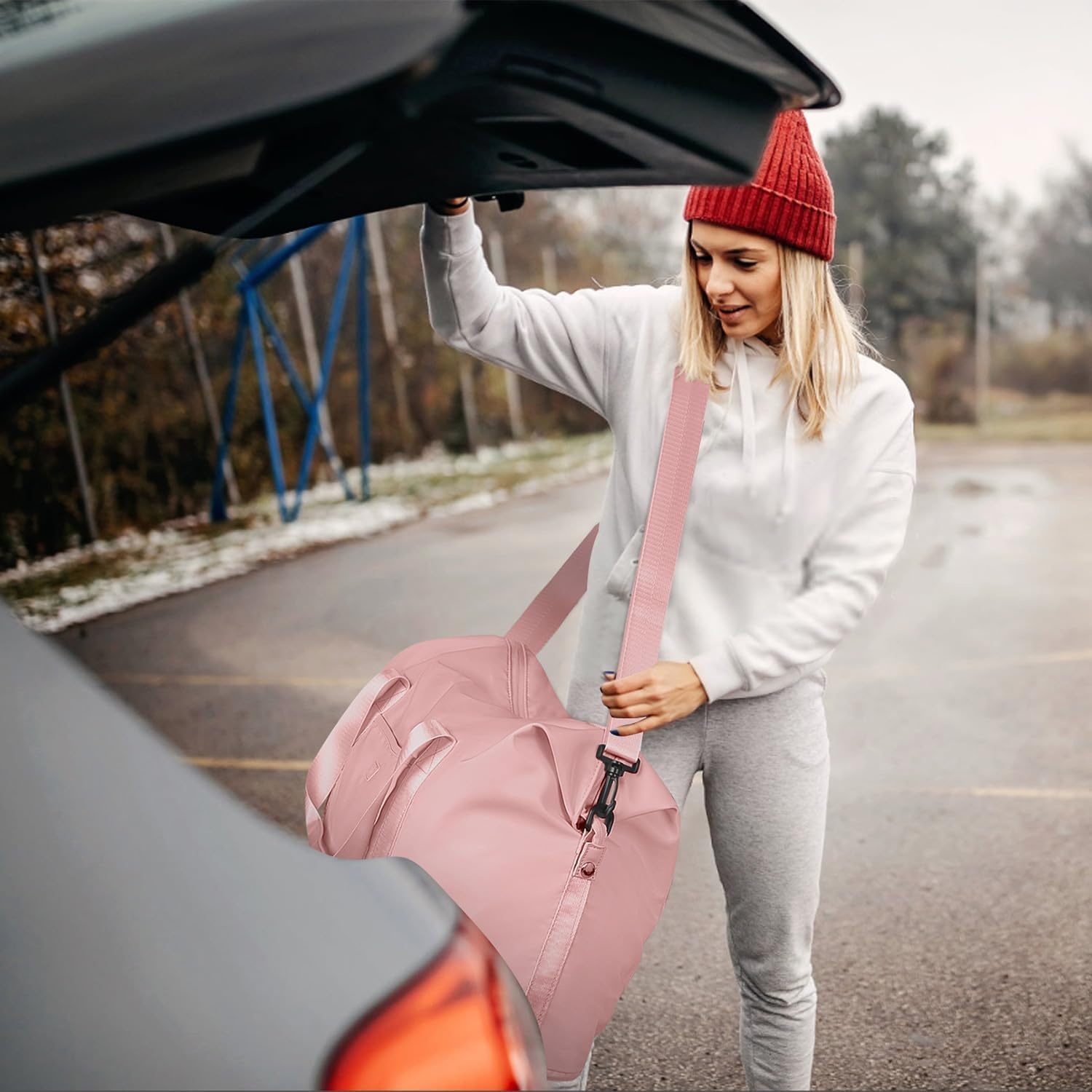 image:imageExpandable Travel Duffle Bags Weekender Overnight Bags for Women Men Hospital Bag for Women Labor Delivery with Toiletry Bag WaterproofPink