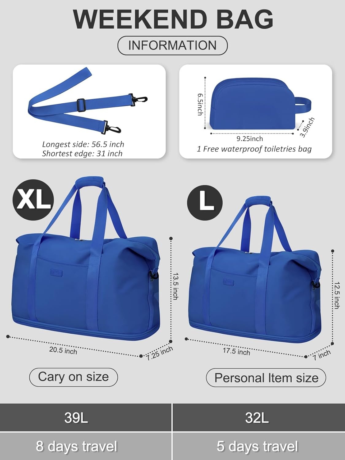 image:imageExpandable Travel Duffle Bags Weekender Overnight Bags for Women Men Hospital Bag for Women Labor Delivery with Toiletry Bag WaterproofRoyal Blue
