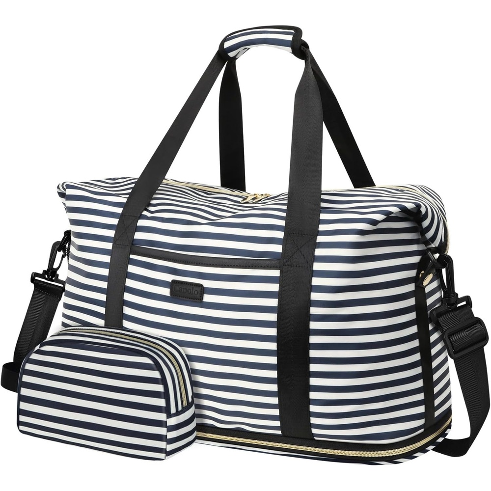 image:imageExpandable Travel Duffle Bags Weekender Overnight Bags for Women Men Hospital Bag for Women Labor Delivery with Toiletry Bag WaterproofBlue Stripe