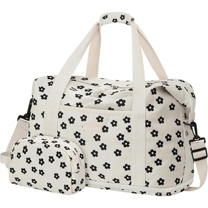 image:imageExpandable Travel Duffle Bags Weekender Overnight Bags for Women Men Hospital Bag for Women Labor Delivery with Toiletry Bag WaterproofCorduroy Black Flower