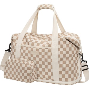 image:imageExpandable Travel Duffle Bags Weekender Overnight Bags for Women Men Hospital Bag for Women Labor Delivery with Toiletry Bag WaterproofCorduroy Khaki Checkered