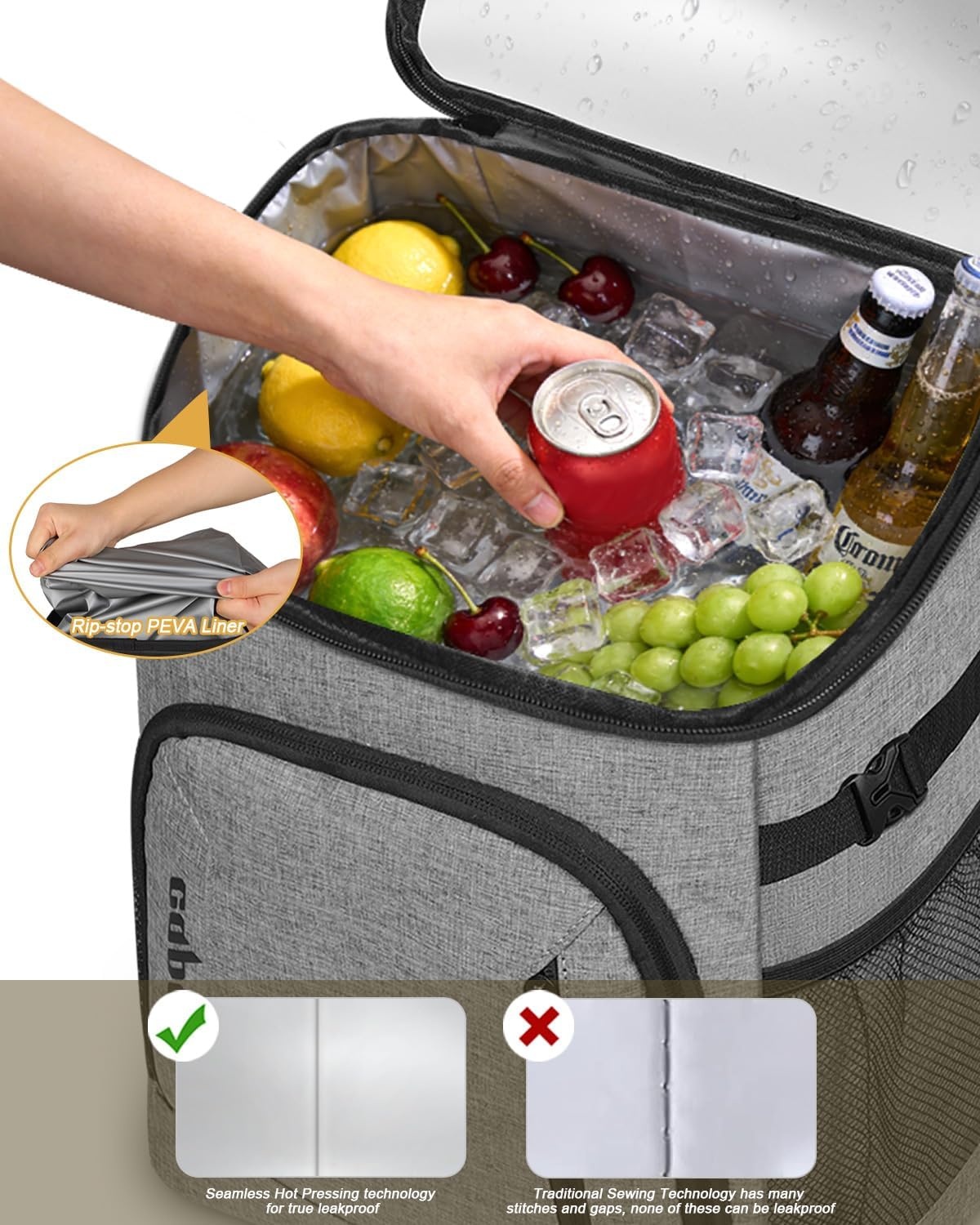 image:imageCapolo Cooler Backpack for Men Women Insulated Backpack Cooler Leak Proof Thermal Bag Beverage Soft Cooler Bag Lunch Backpack for Camping 3045 CansGray