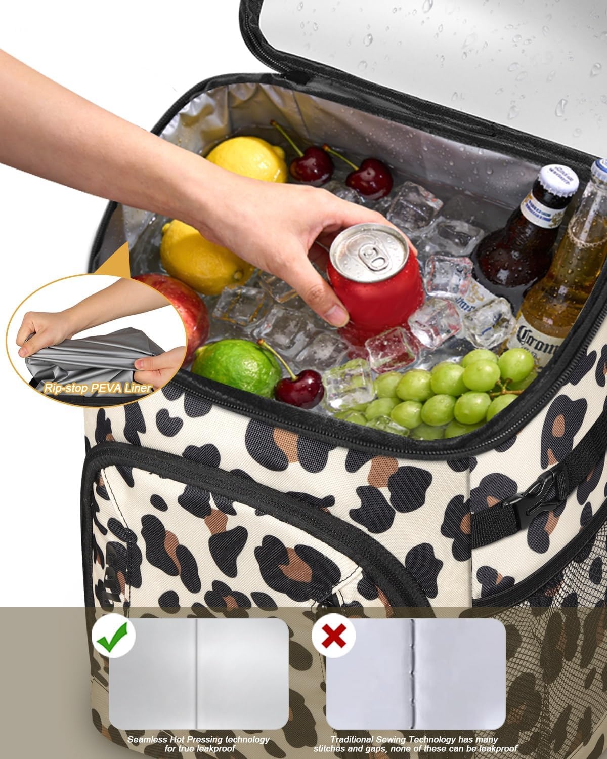 image:imageCapolo Cooler Backpack for Men Women Insulated Backpack Cooler Leak Proof Thermal Bag Beverage Soft Cooler Bag Lunch Backpack for Camping 3045 CansLeopardprint