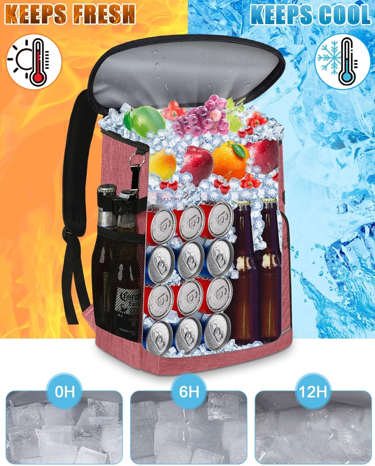 image:imageCooler Backpack Insulated Leakproof Waterproof Backpack Cooler Bag 3045 Cans Large Capacity Lightweight Travel Camping Beach Backpack Cooler Ice Chest for Men and Womenpink
