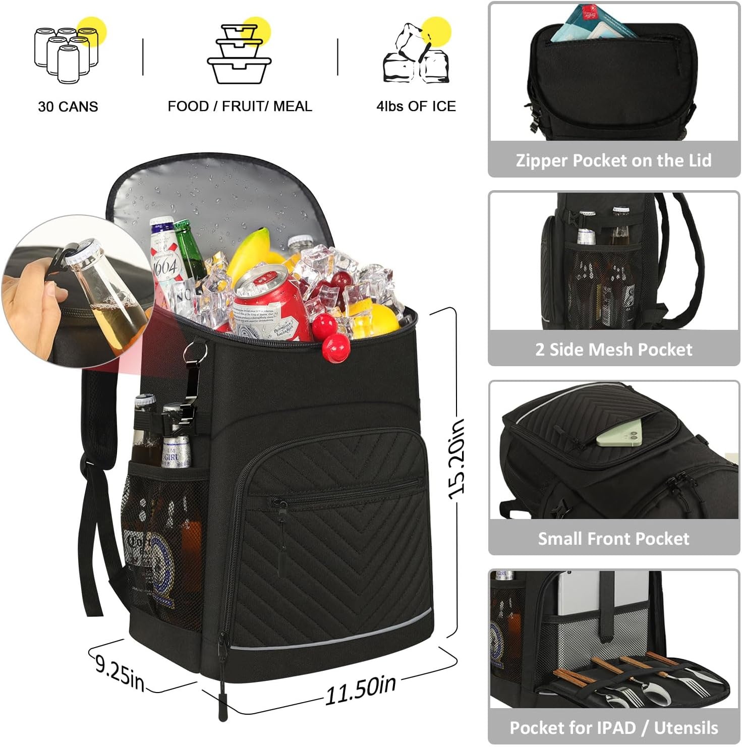 image:imageCooler Backpack Insulated Leakproof Waterproof Backpack Cooler Bag 3045 Cans Large Capacity Lightweight Travel Camping Beach Backpack Cooler Ice Chest for Men and Womenblack