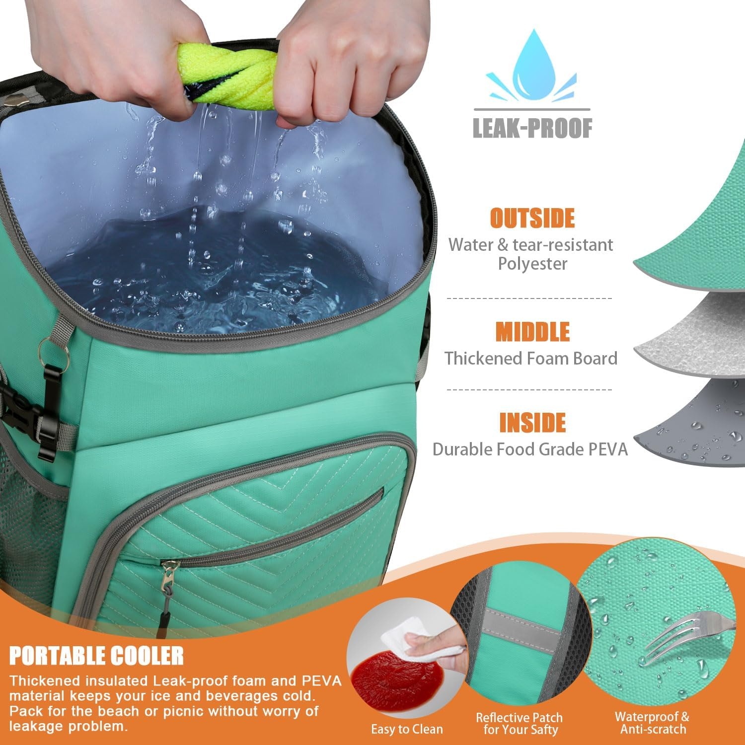 image:imageCooler Backpack Insulated Leakproof Waterproof Backpack Cooler Bag 3045 Cans Large Capacity Lightweight Travel Camping Beach Backpack Cooler Ice Chest for Men and Womenleather blue