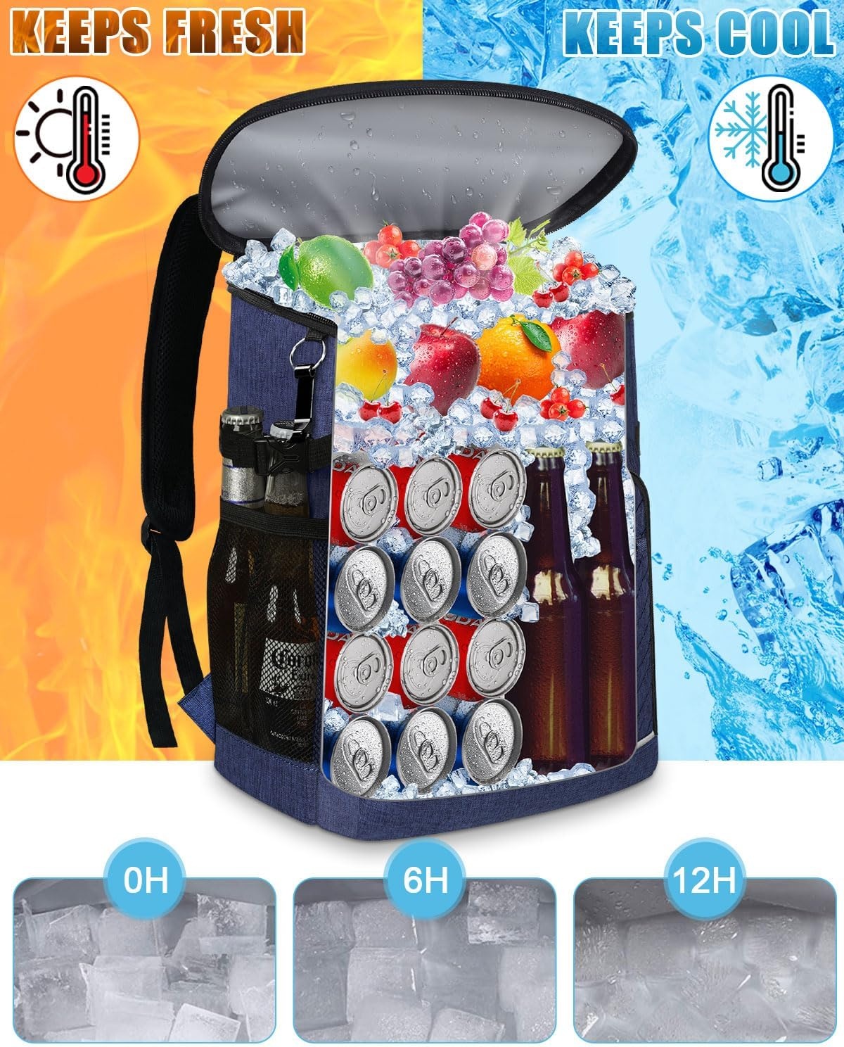 image:imageCooler Backpack Insulated Leakproof Waterproof Backpack Cooler Bag 3045 Cans Large Capacity Lightweight Travel Camping Beach Backpack Cooler Ice Chest for Men and Womenblue