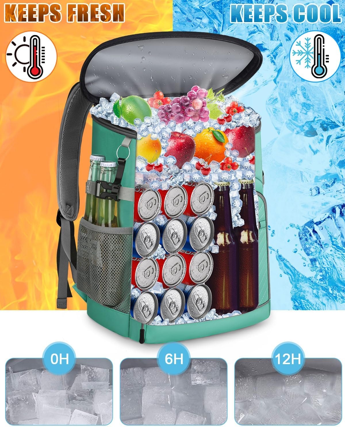 image:imageCooler Backpack Insulated Leakproof Waterproof Backpack Cooler Bag 3045 Cans Large Capacity Lightweight Travel Camping Beach Backpack Cooler Ice Chest for Men and Womenleather blue