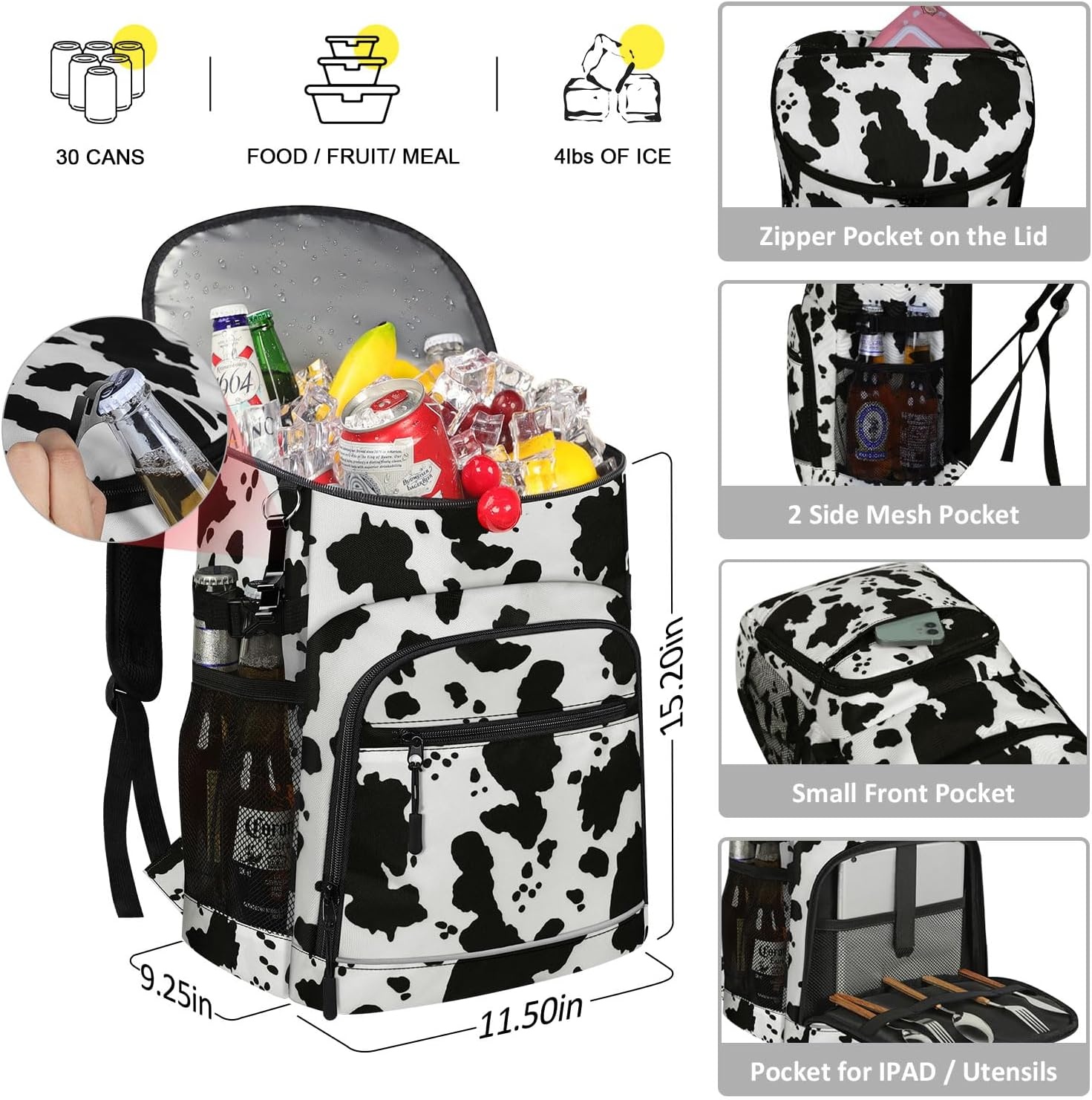 image:imageCooler Backpack Insulated Leakproof Waterproof Backpack Cooler Bag 3045 Cans Large Capacity Lightweight Travel Camping Beach Backpack Cooler Ice Chest for Men and Womencowprint
