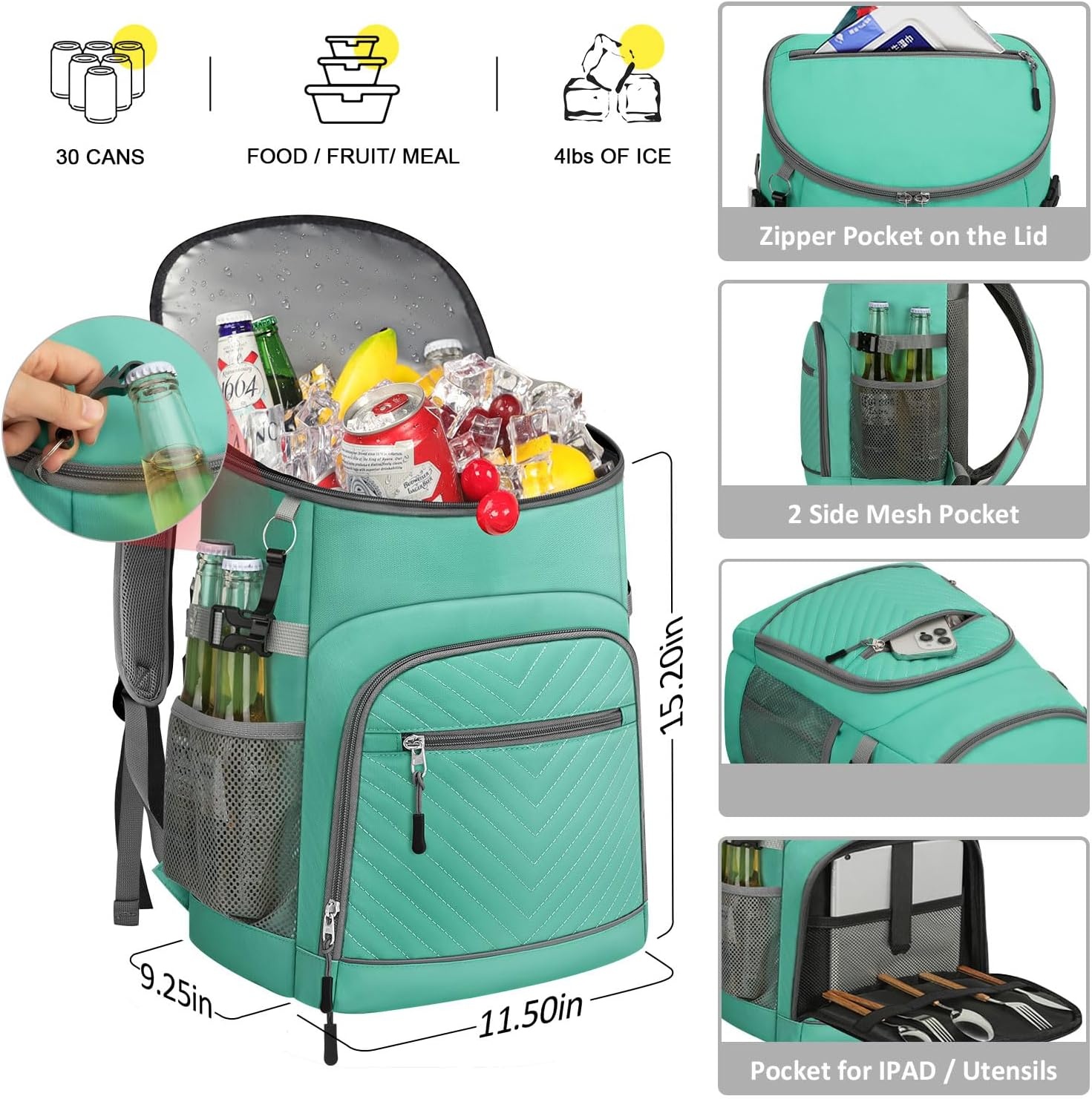 image:imageCooler Backpack Insulated Leakproof Waterproof Backpack Cooler Bag 3045 Cans Large Capacity Lightweight Travel Camping Beach Backpack Cooler Ice Chest for Men and Womenleather blue