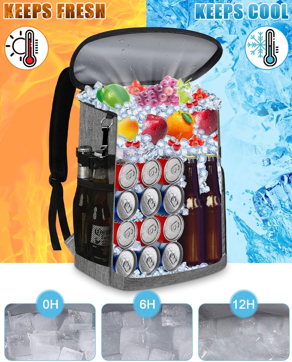 image:imageCooler Backpack Insulated Leakproof Waterproof Backpack Cooler Bag 3045 Cans Large Capacity Lightweight Travel Camping Beach Backpack Cooler Ice Chest for Men and Womengray