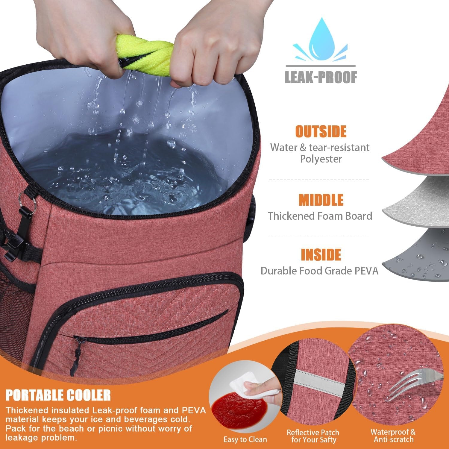 image:imageCooler Backpack Insulated Leakproof Waterproof Backpack Cooler Bag 3045 Cans Large Capacity Lightweight Travel Camping Beach Backpack Cooler Ice Chest for Men and Womenpink