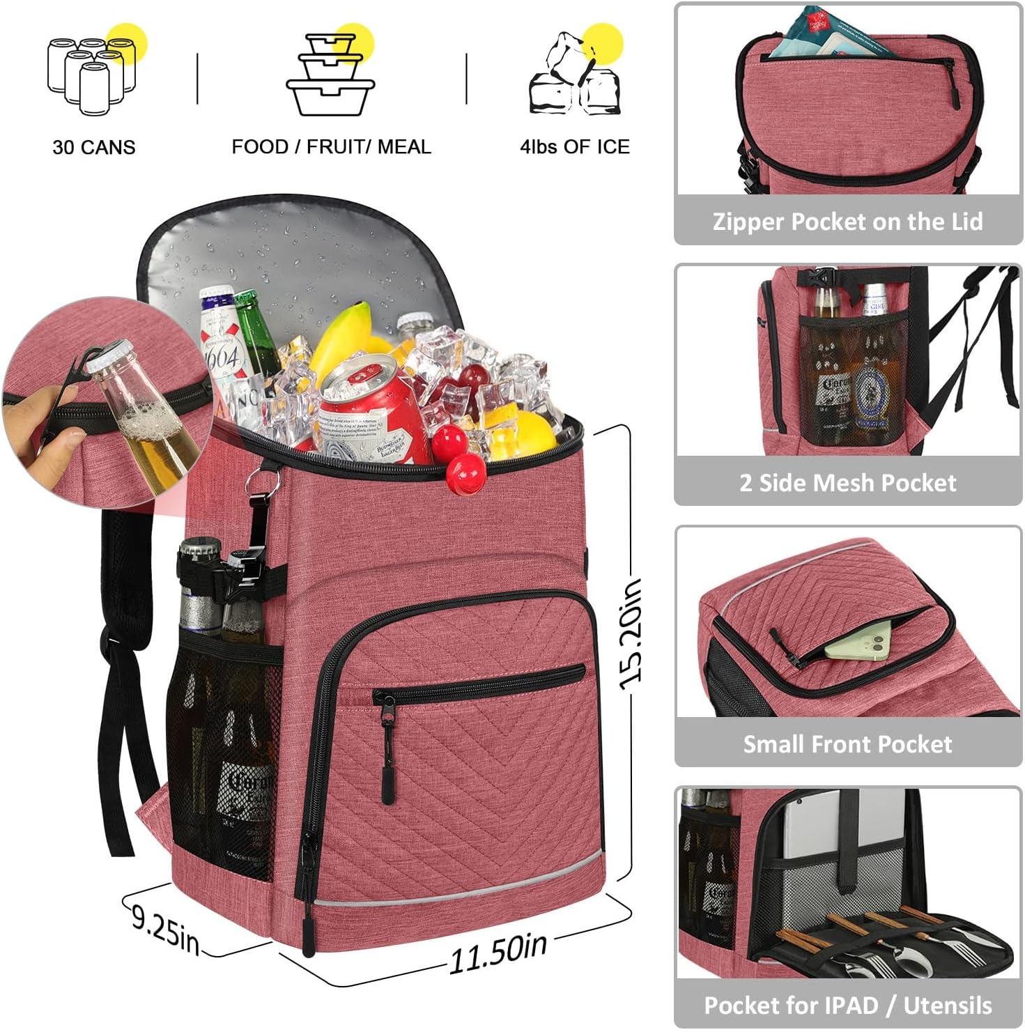 image:imageCooler Backpack Insulated Leakproof Waterproof Backpack Cooler Bag 3045 Cans Large Capacity Lightweight Travel Camping Beach Backpack Cooler Ice Chest for Men and Womenpink