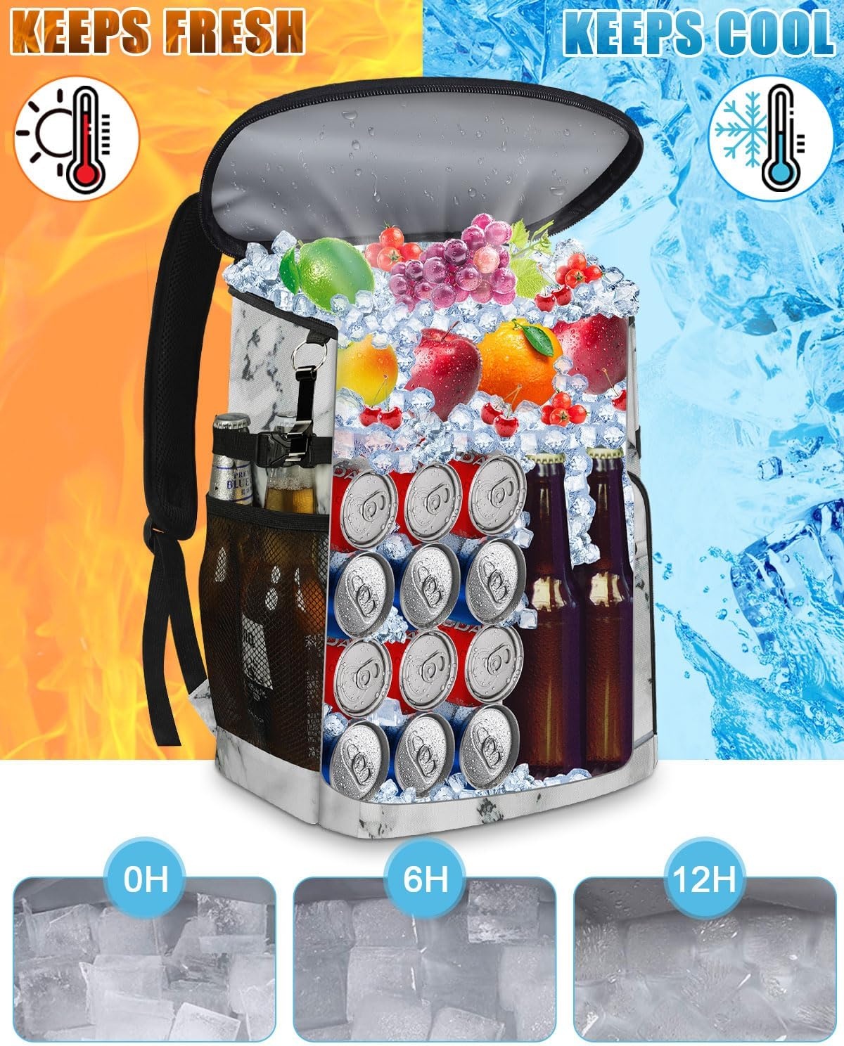 image:imageCooler Backpack Insulated Leakproof Waterproof Backpack Cooler Bag 3045 Cans Large Capacity Lightweight Travel Camping Beach Backpack Cooler Ice Chest for Men and Womenmarble