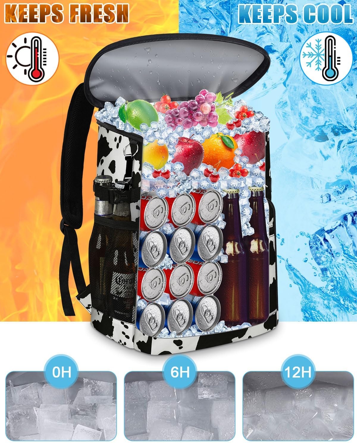 image:imageCooler Backpack Insulated Leakproof Waterproof Backpack Cooler Bag 3045 Cans Large Capacity Lightweight Travel Camping Beach Backpack Cooler Ice Chest for Men and Womencowprint