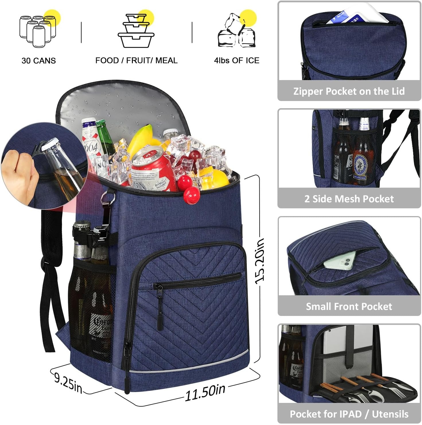 image:imageCooler Backpack Insulated Leakproof Waterproof Backpack Cooler Bag 3045 Cans Large Capacity Lightweight Travel Camping Beach Backpack Cooler Ice Chest for Men and Womenblue