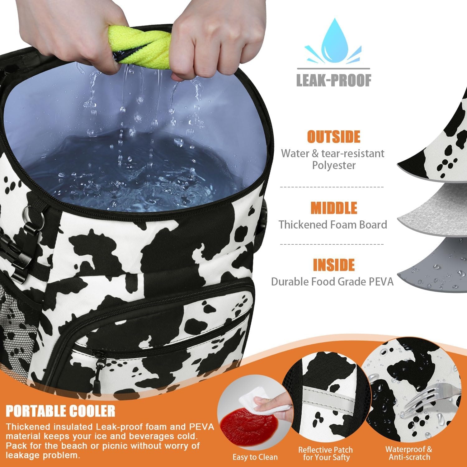 image:imageCooler Backpack Insulated Leakproof Waterproof Backpack Cooler Bag 3045 Cans Large Capacity Lightweight Travel Camping Beach Backpack Cooler Ice Chest for Men and Womencowprint