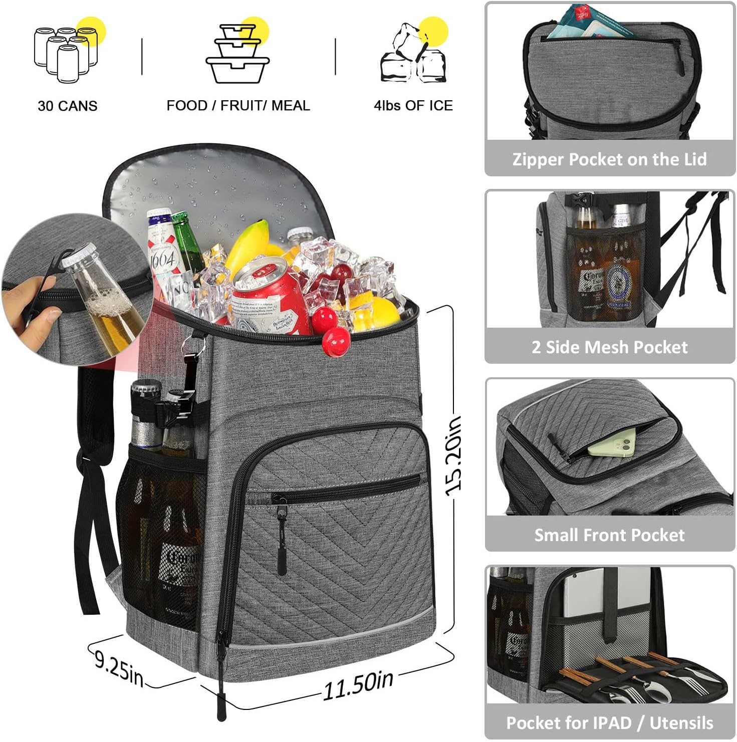 image:imageCooler Backpack Insulated Leakproof Waterproof Backpack Cooler Bag 3045 Cans Large Capacity Lightweight Travel Camping Beach Backpack Cooler Ice Chest for Men and Womengray