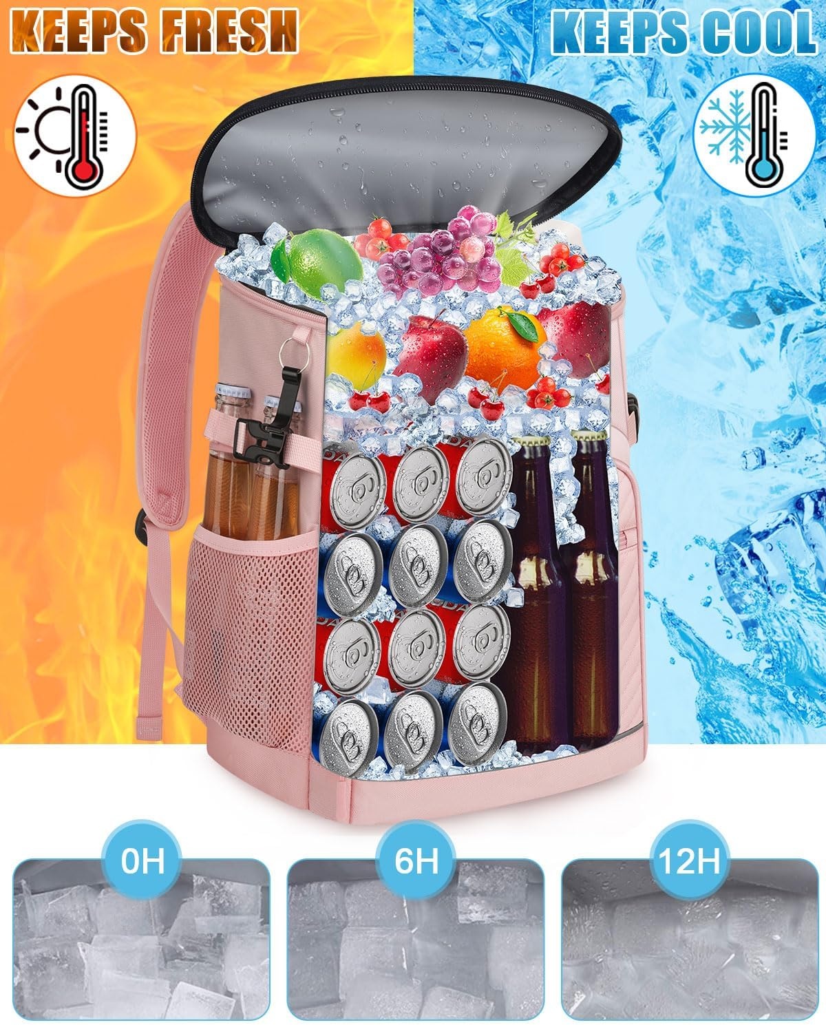 image:imageCooler Backpack Insulated Leakproof Waterproof Backpack Cooler Bag 3045 Cans Large Capacity Lightweight Travel Camping Beach Backpack Cooler Ice Chest for Men and Womenlight pink