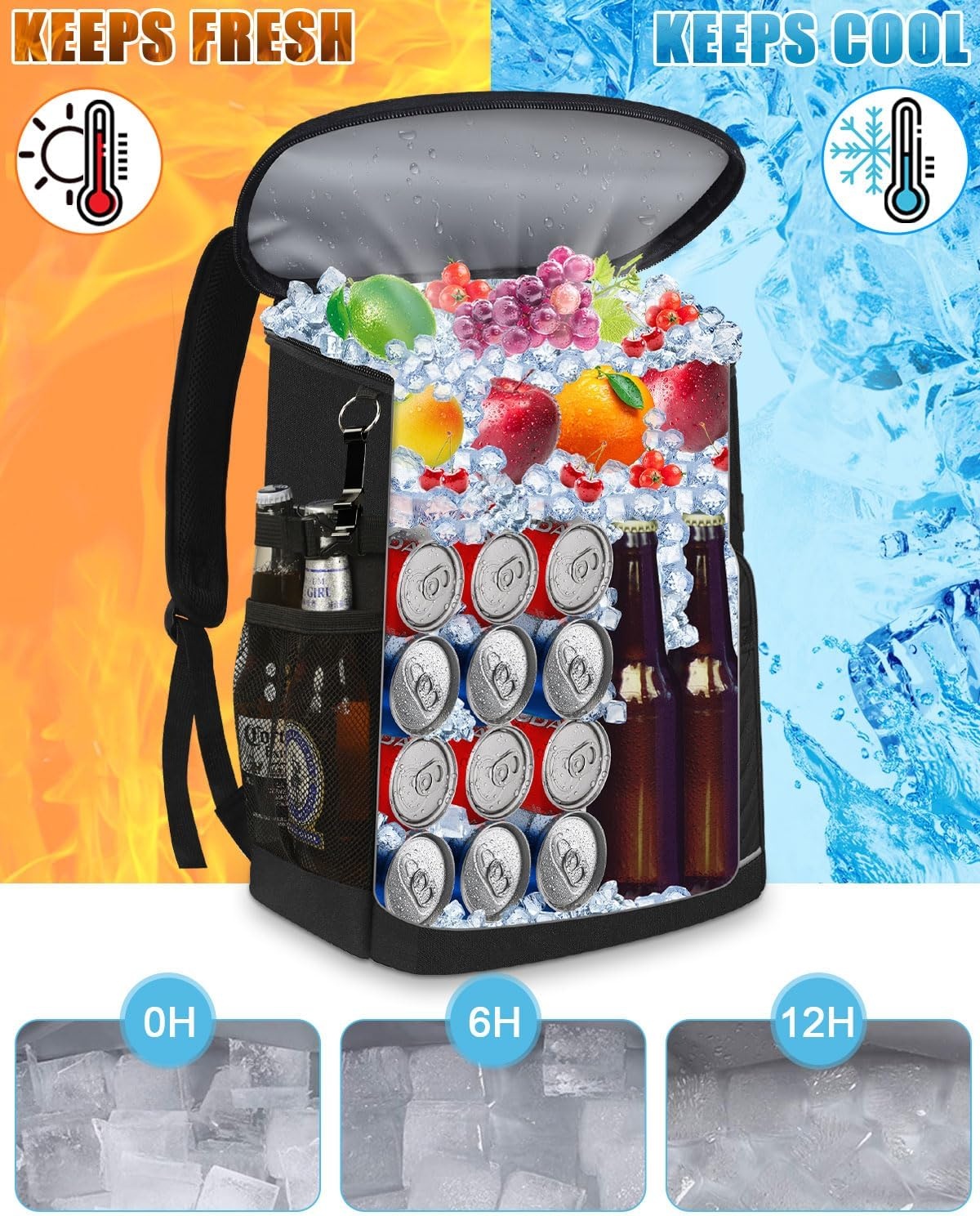 image:imageCooler Backpack Insulated Leakproof Waterproof Backpack Cooler Bag 3045 Cans Large Capacity Lightweight Travel Camping Beach Backpack Cooler Ice Chest for Men and Womenblack