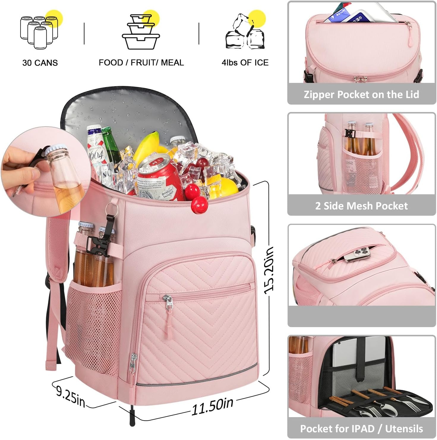 image:imageCooler Backpack Insulated Leakproof Waterproof Backpack Cooler Bag 3045 Cans Large Capacity Lightweight Travel Camping Beach Backpack Cooler Ice Chest for Men and Womenlight pink