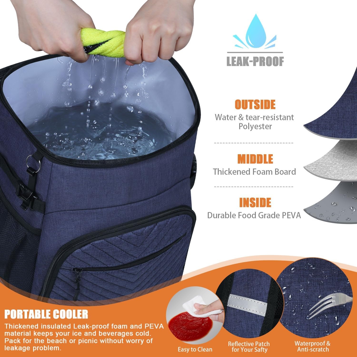 image:imageCooler Backpack Insulated Leakproof Waterproof Backpack Cooler Bag 3045 Cans Large Capacity Lightweight Travel Camping Beach Backpack Cooler Ice Chest for Men and Womenblue