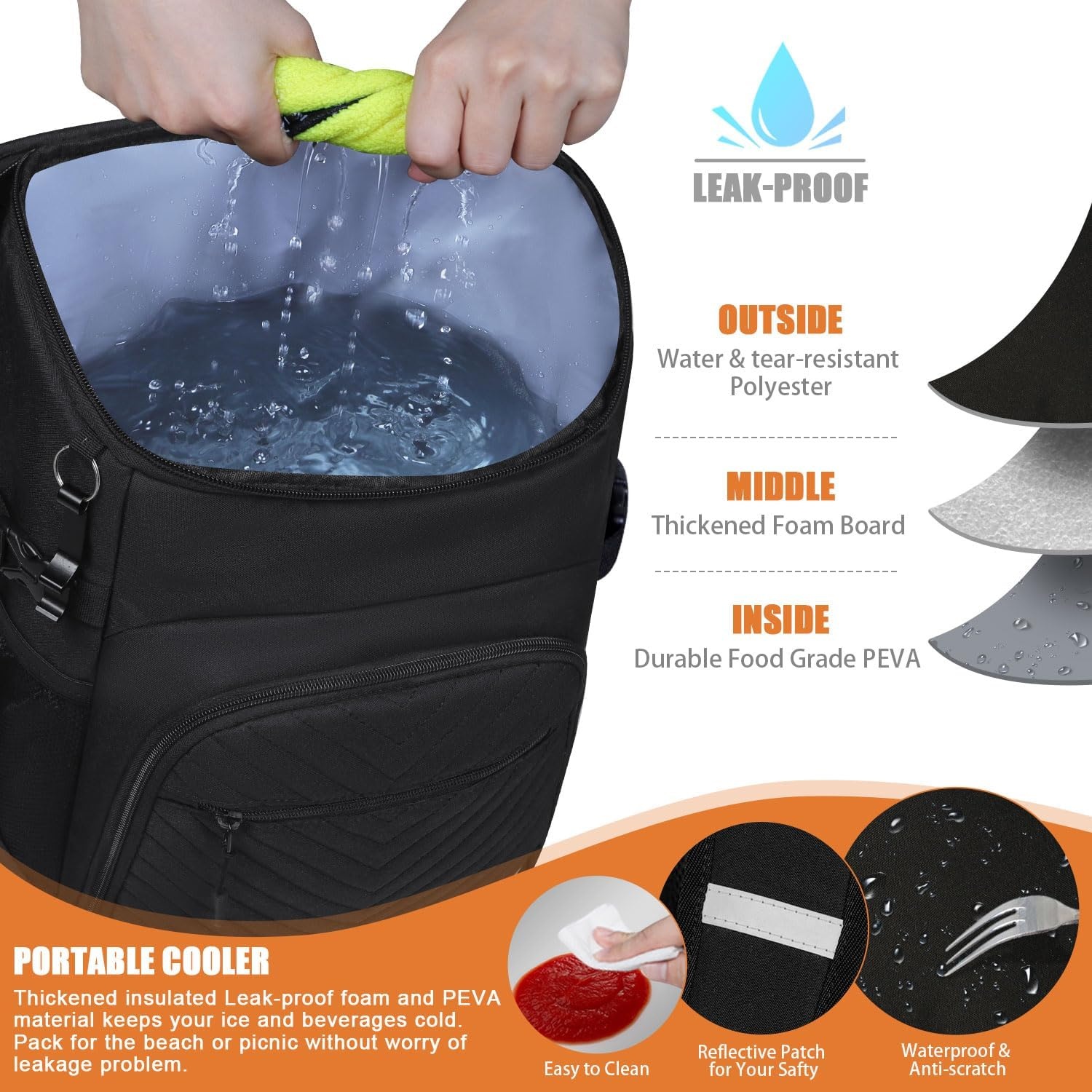 image:imageCooler Backpack Insulated Leakproof Waterproof Backpack Cooler Bag 3045 Cans Large Capacity Lightweight Travel Camping Beach Backpack Cooler Ice Chest for Men and Womenblack