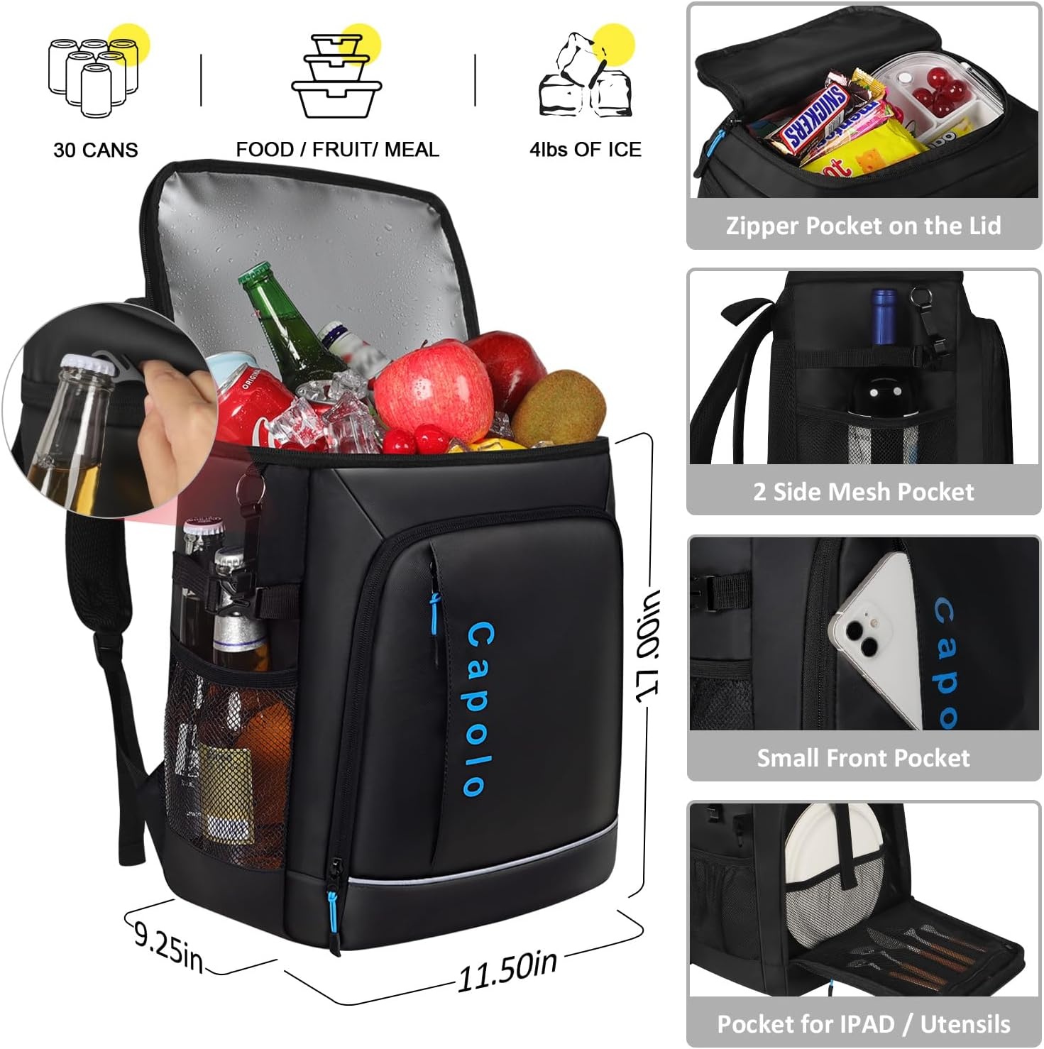 image:imageCapolo Cooler Backpack Insulated Leak Proof 36 Cans Soft Camping Bacpack Cooler Thermal Bag Ice Chest Portable Waterproof Travel Cooler for Lunch Beach Picnic Shopping