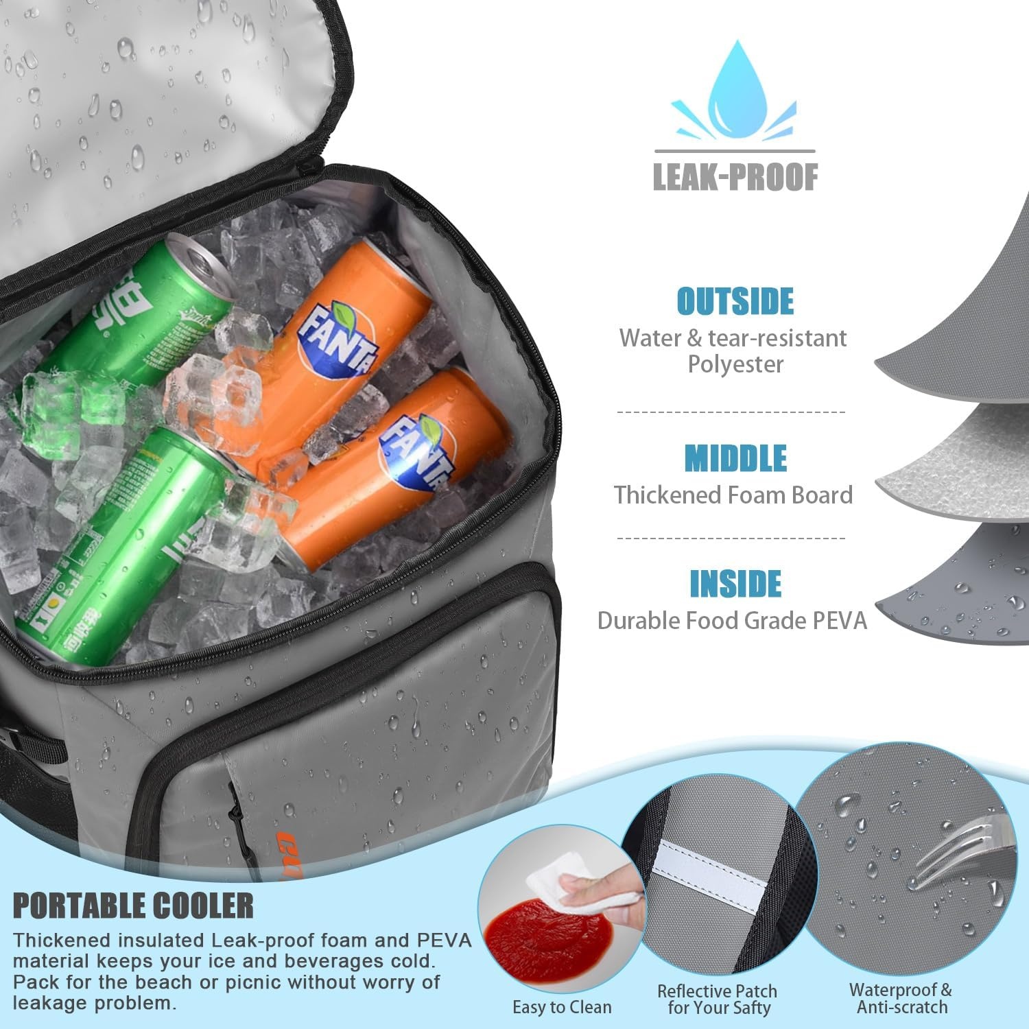 image:imageCapolo Cooler Backpack Insulated Leak Proof 3645 Cans Soft Camping Bacpack Cooler Thermal Bag Ice Chest Portable Waterproof Travel Cooler Bag for Lunch Beach Picnic ShoppingLeather gray