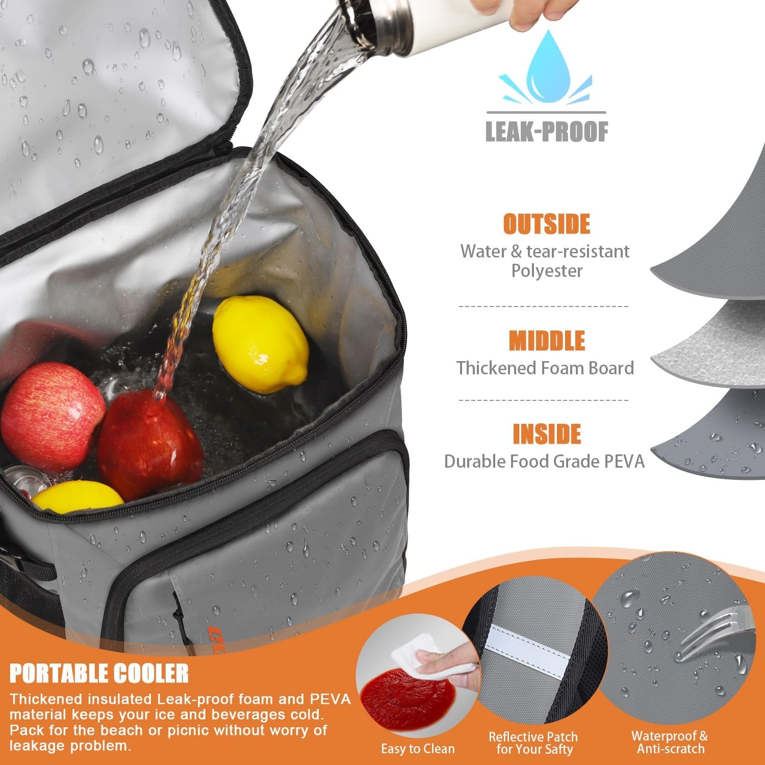 image:imageCapolo Cooler Backpack Insulated Leak Proof 3645 Cans Soft Camping Bacpack Cooler Thermal Bag Ice Chest Portable Waterproof Travel Cooler Bag for Lunch Beach Picnic ShoppingLeather gray