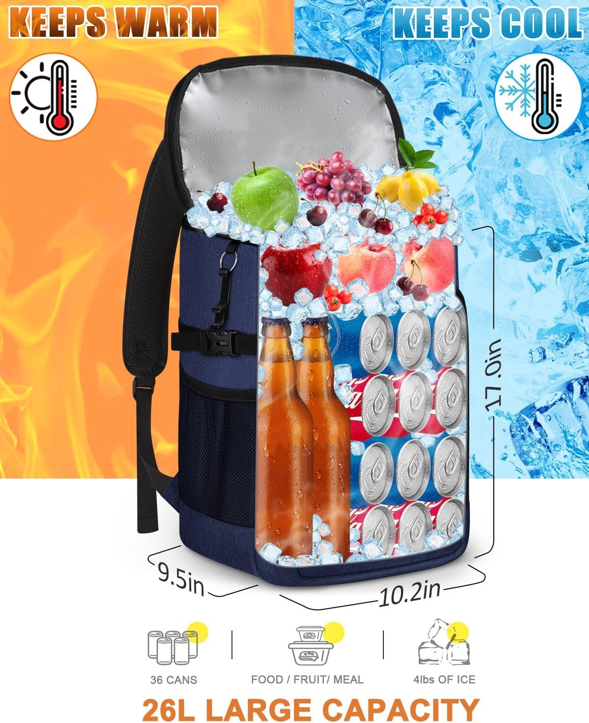 image:imageCapolo Cooler Backpack Insulated Waterproof for Women Men3645 Cans Lunch Backpack Coolers Leak Proof Soft Cooler Bag Ice Chest for Camping BeachBlue