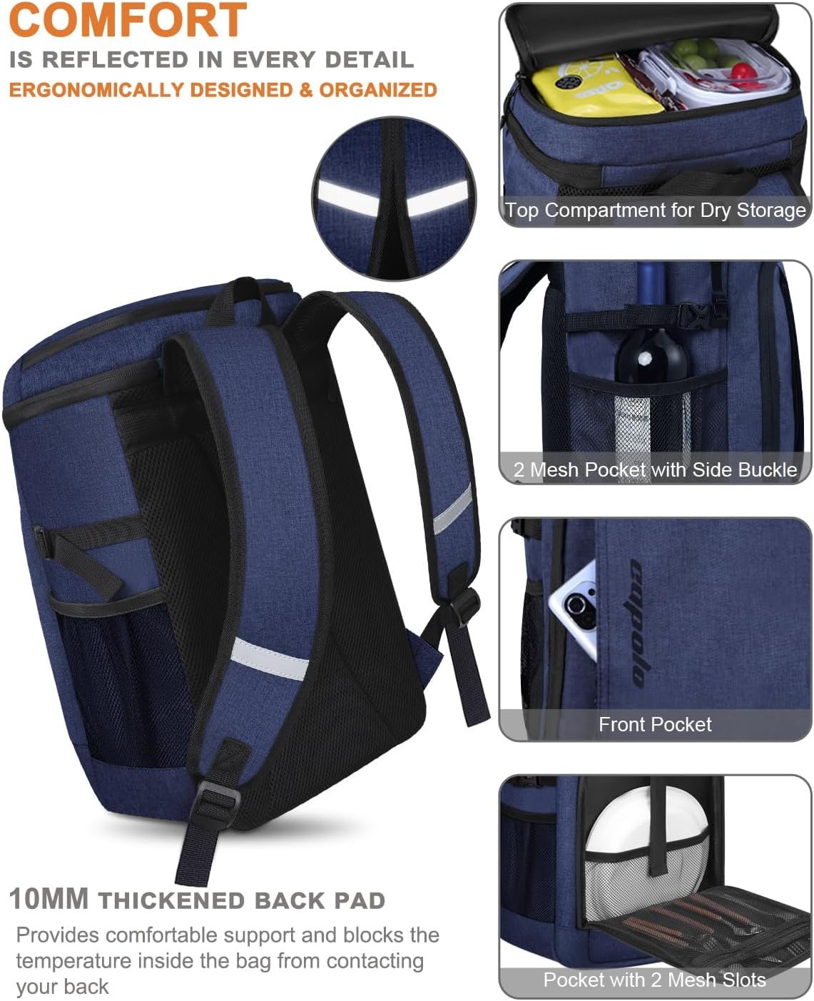 image:imageCapolo Cooler Backpack Insulated Waterproof for Women Men3645 Cans Lunch Backpack Coolers Leak Proof Soft Cooler Bag Ice Chest for Camping BeachBlue