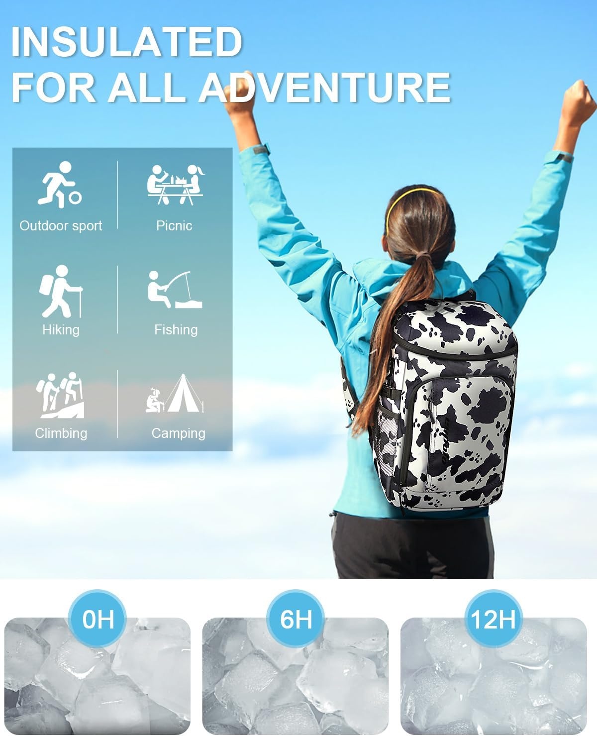 image:imageCapolo Cooler Backpack Insulated Waterproof for Women Men3645 Cans Lunch Backpack Coolers Leak Proof Soft Cooler Bag Ice Chest for Camping BeachCow Print