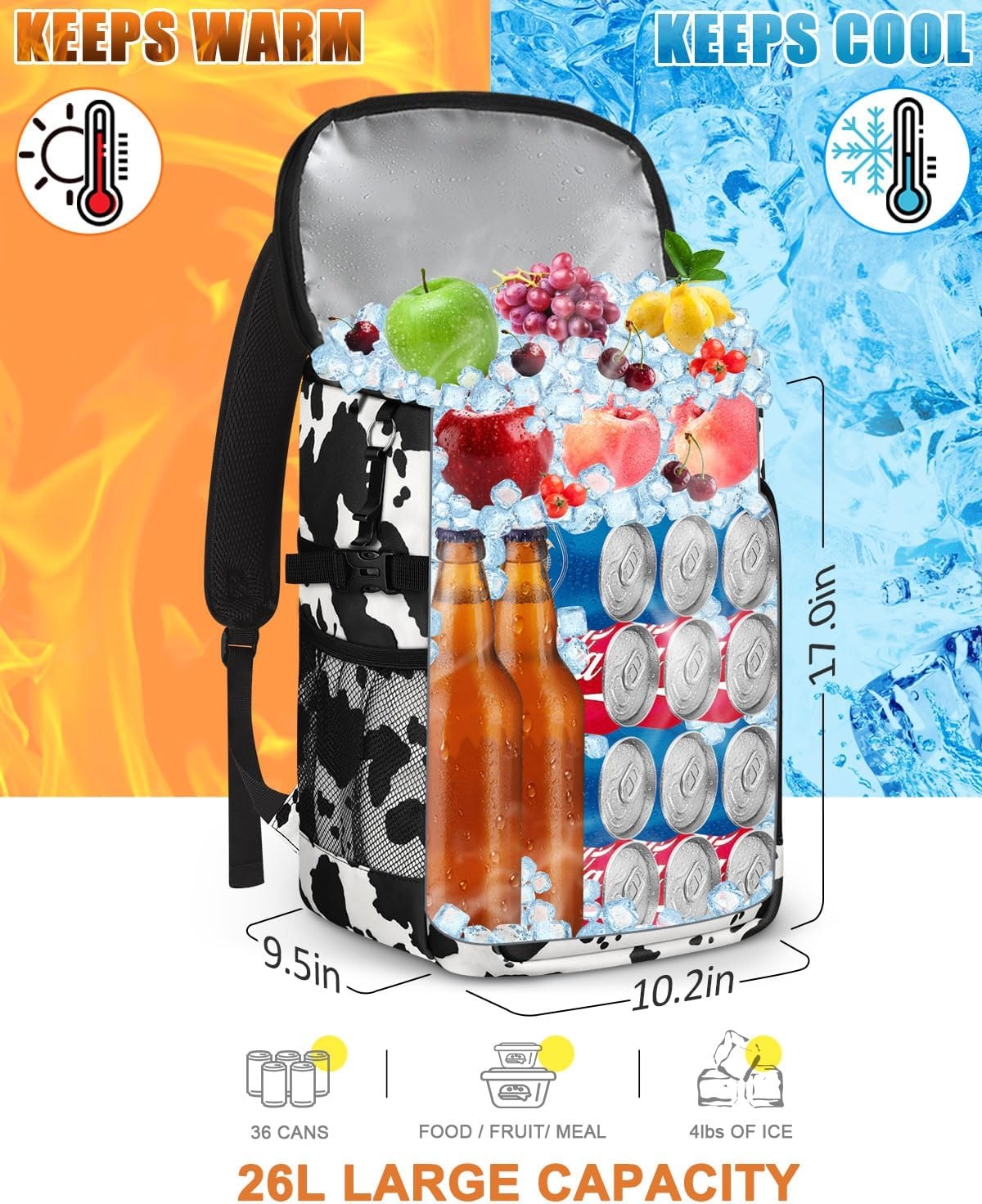 image:imageCapolo Cooler Backpack Insulated Waterproof for Women Men3645 Cans Lunch Backpack Coolers Leak Proof Soft Cooler Bag Ice Chest for Camping BeachCow Print