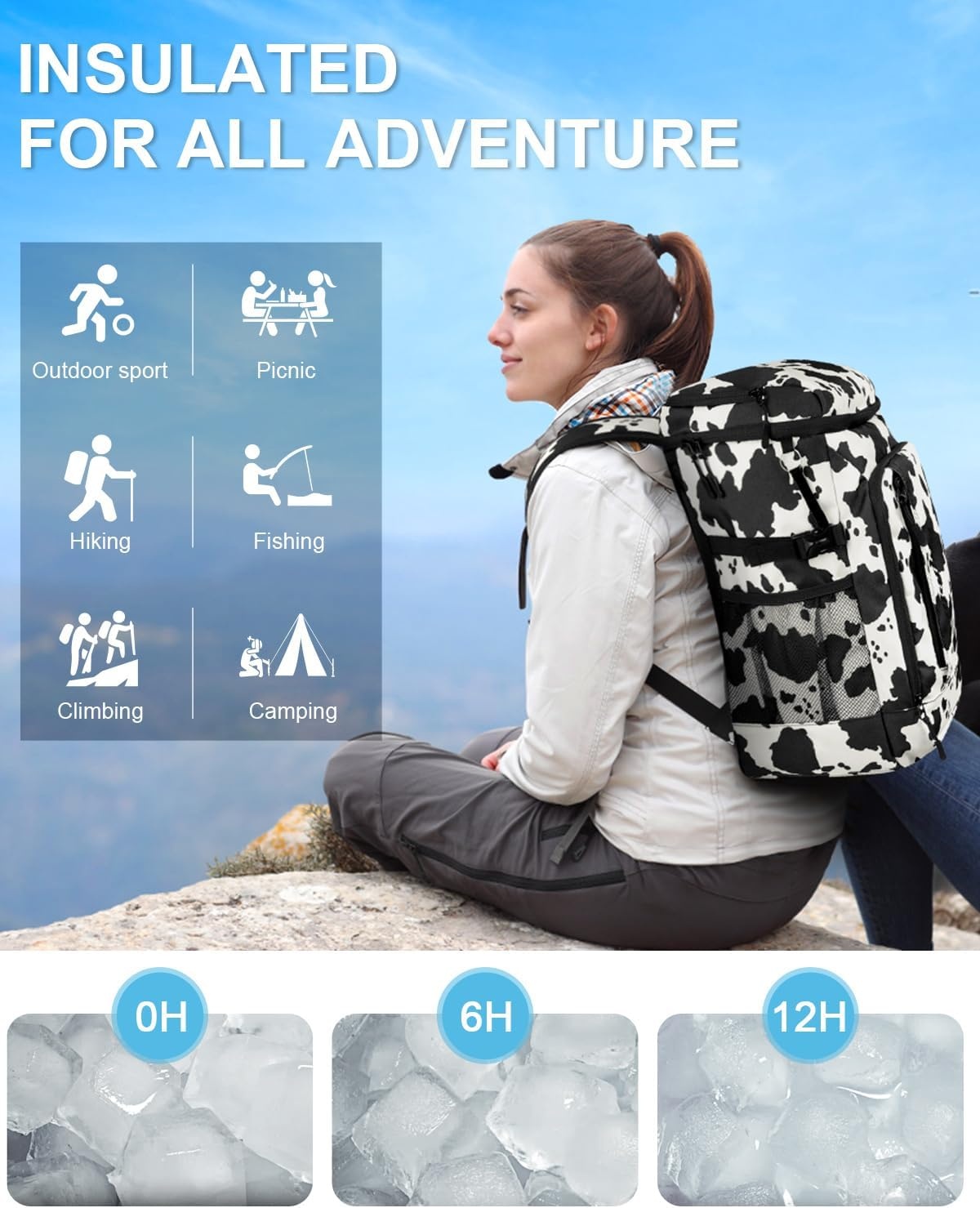 image:imageCapolo Cooler Backpack Insulated Waterproof for Women Men3645 Cans Lunch Backpack Coolers Leak Proof Soft Cooler Bag Ice Chest for Camping BeachCow Print