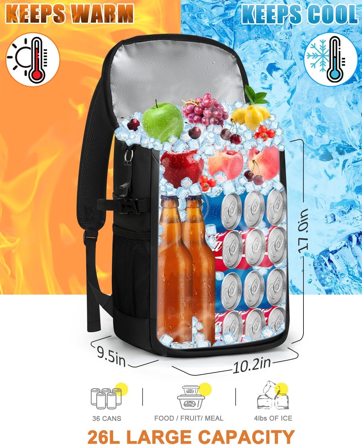 image:imageCapolo Cooler Backpack Insulated Waterproof for Women Men3645 Cans Lunch Backpack Coolers Leak Proof Soft Cooler Bag Ice Chest for Camping BeachDeep Black Leather