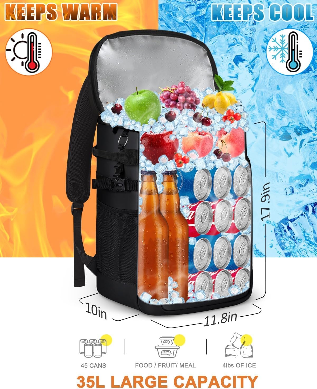 image:imageCapolo Cooler Backpack Insulated Waterproof for Women Men3645 Cans Lunch Backpack Coolers Leak Proof Soft Cooler Bag Ice Chest for Camping BeachDeep Black Leather