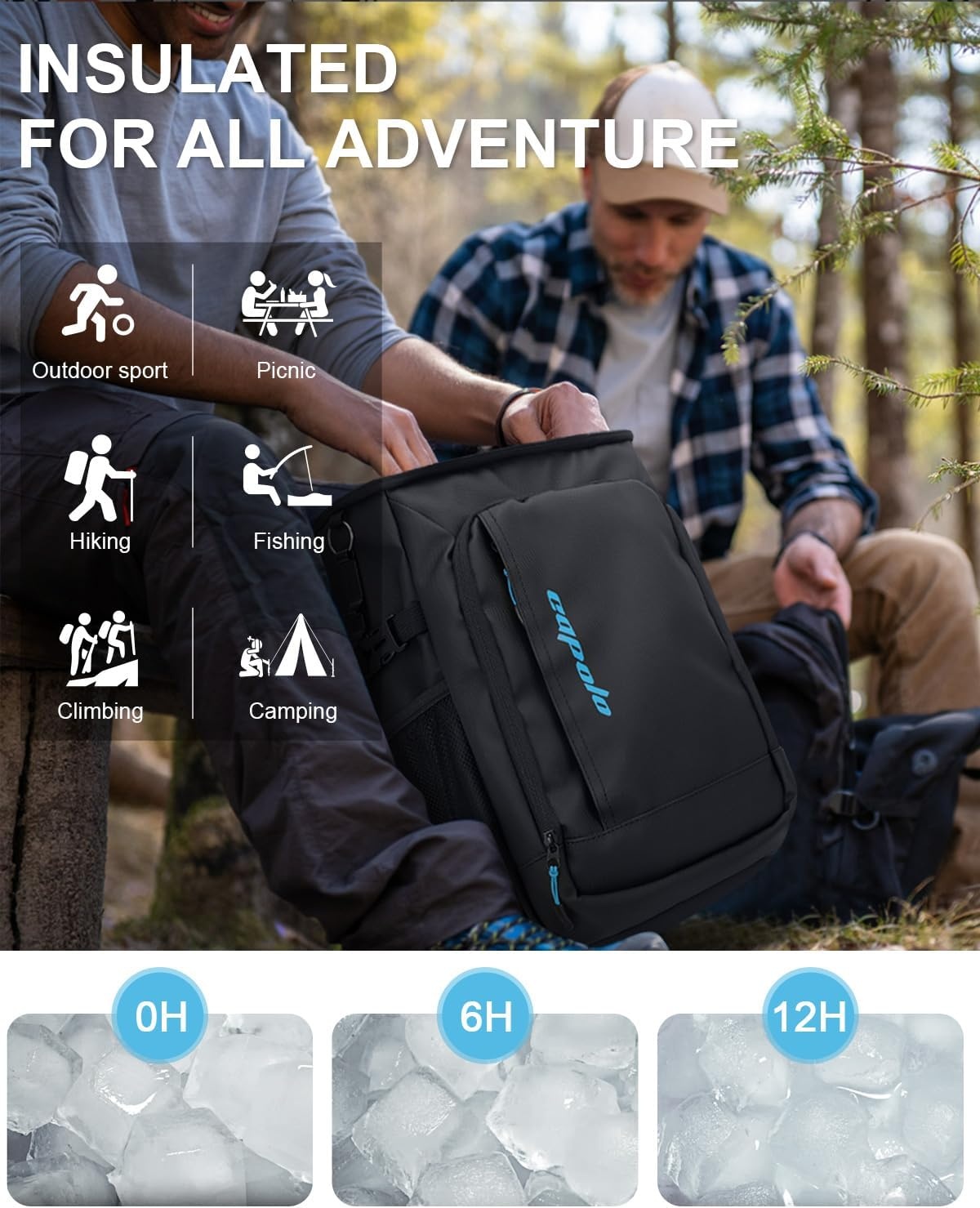 image:imageCapolo Cooler Backpack Insulated Waterproof for Women Men3645 Cans Lunch Backpack Coolers Leak Proof Soft Cooler Bag Ice Chest for Camping BeachDeep Black Leather