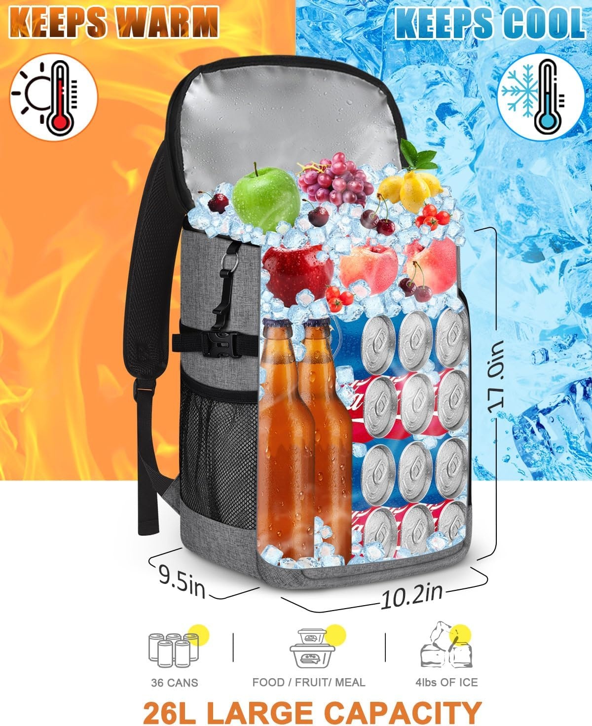 image:imageCapolo Cooler Backpack Insulated Waterproof for Women Men3645 Cans Lunch Backpack Coolers Leak Proof Soft Cooler Bag Ice Chest for Camping BeachGrey