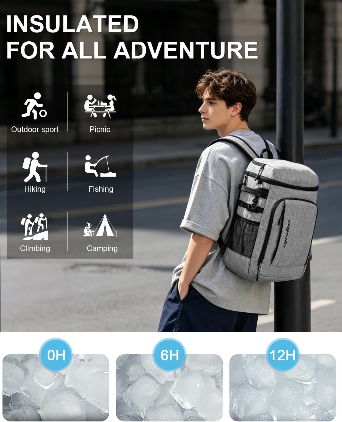 image:imageCapolo Cooler Backpack Insulated Waterproof for Women Men3645 Cans Lunch Backpack Coolers Leak Proof Soft Cooler Bag Ice Chest for Camping BeachGrey