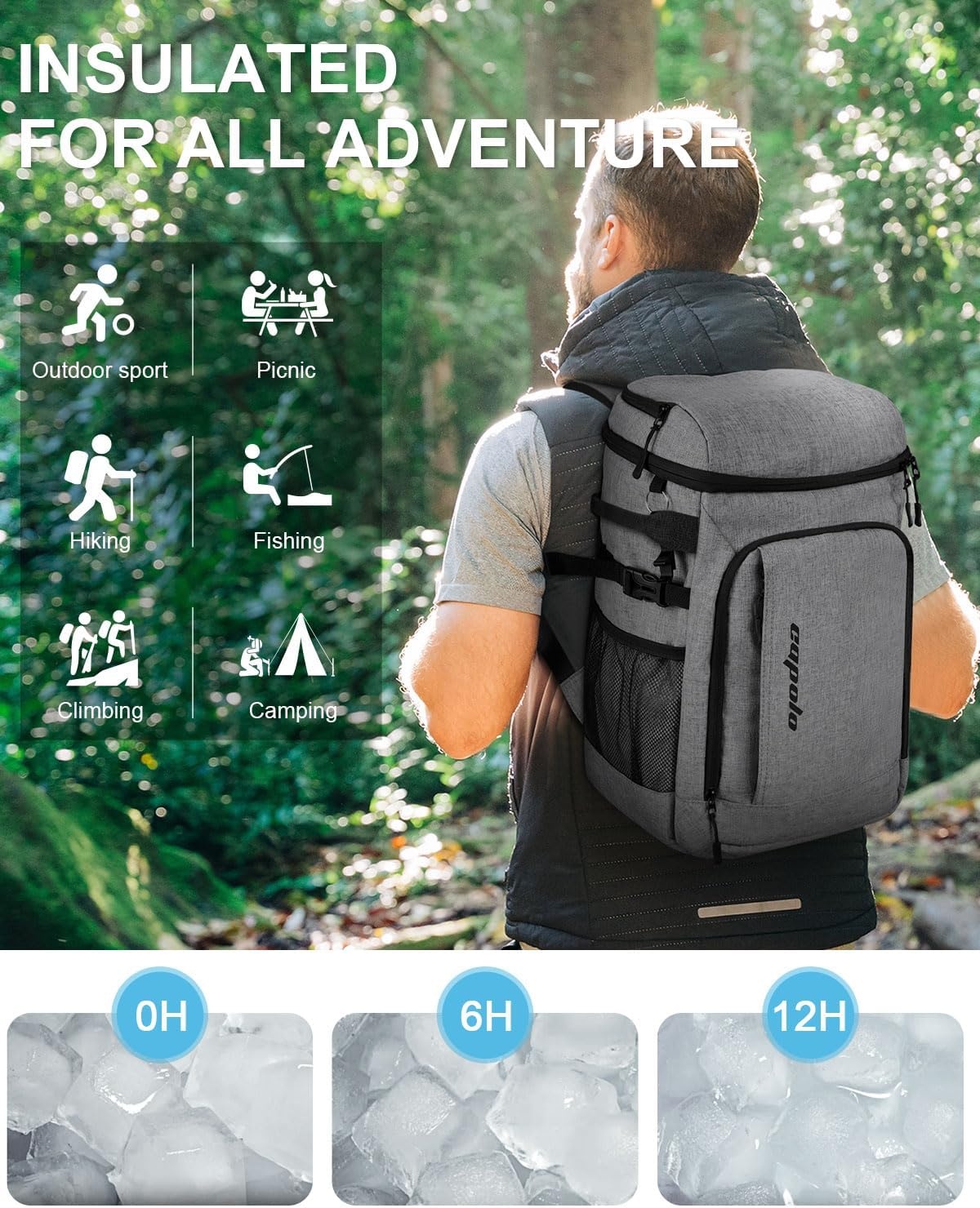 image:imageCapolo Cooler Backpack Insulated Waterproof for Women Men3645 Cans Lunch Backpack Coolers Leak Proof Soft Cooler Bag Ice Chest for Camping BeachGrey