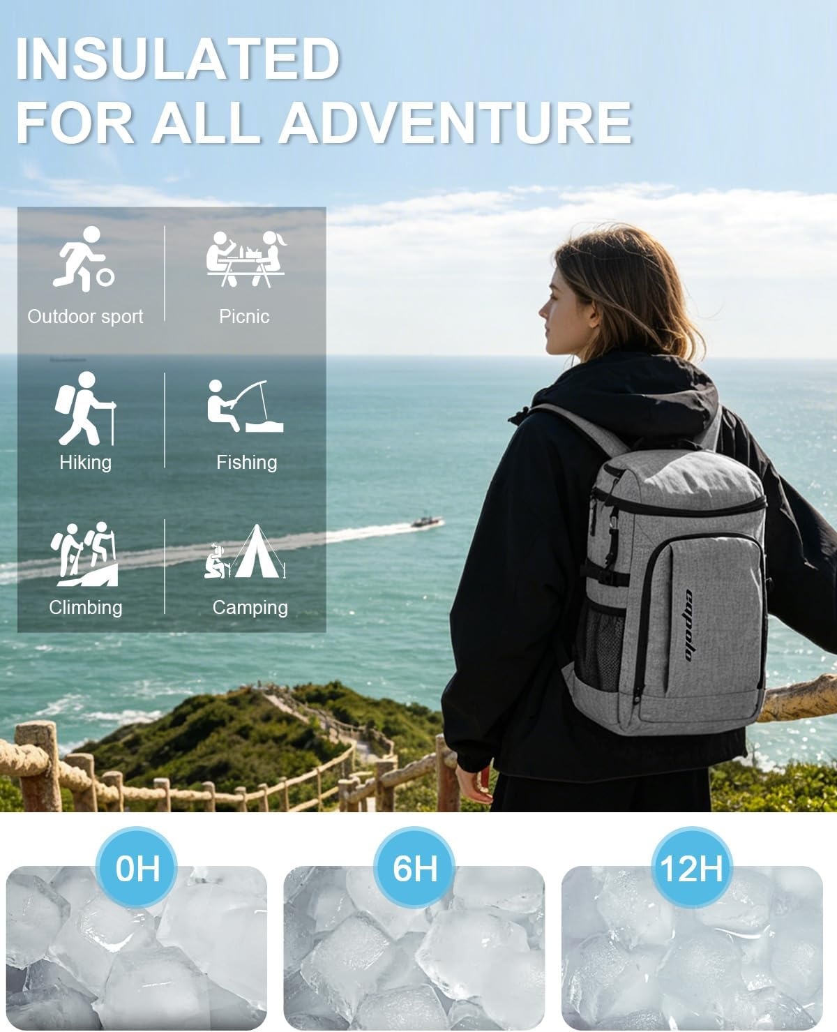 image:imageCapolo Cooler Backpack Insulated Waterproof for Women Men3645 Cans Lunch Backpack Coolers Leak Proof Soft Cooler Bag Ice Chest for Camping BeachGrey