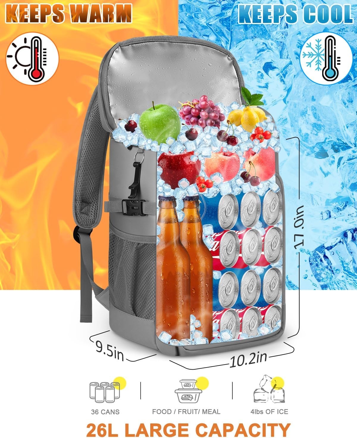 image:imageCapolo Cooler Backpack Insulated Waterproof for Women Men3645 Cans Lunch Backpack Coolers Leak Proof Soft Cooler Bag Ice Chest for Camping BeachLeather Gray With Yellow
