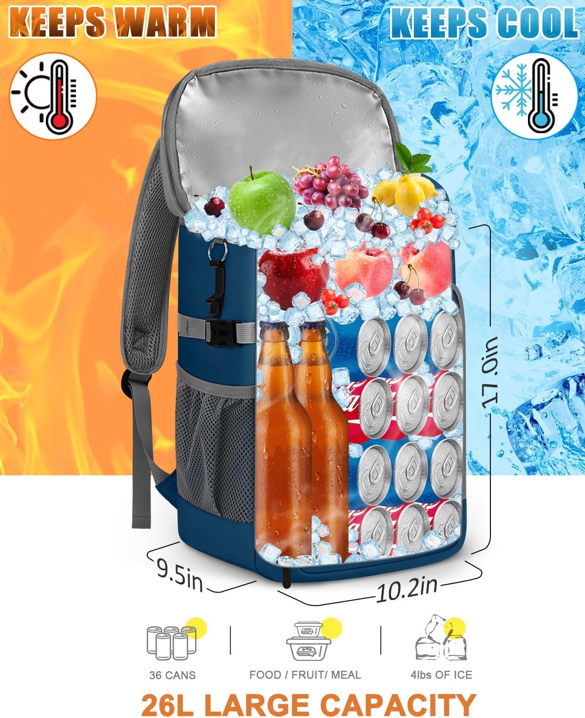 image:imageCapolo Cooler Backpack Insulated Waterproof for Women Men3645 Cans Lunch Backpack Coolers Leak Proof Soft Cooler Bag Ice Chest for Camping BeachLeather Blue