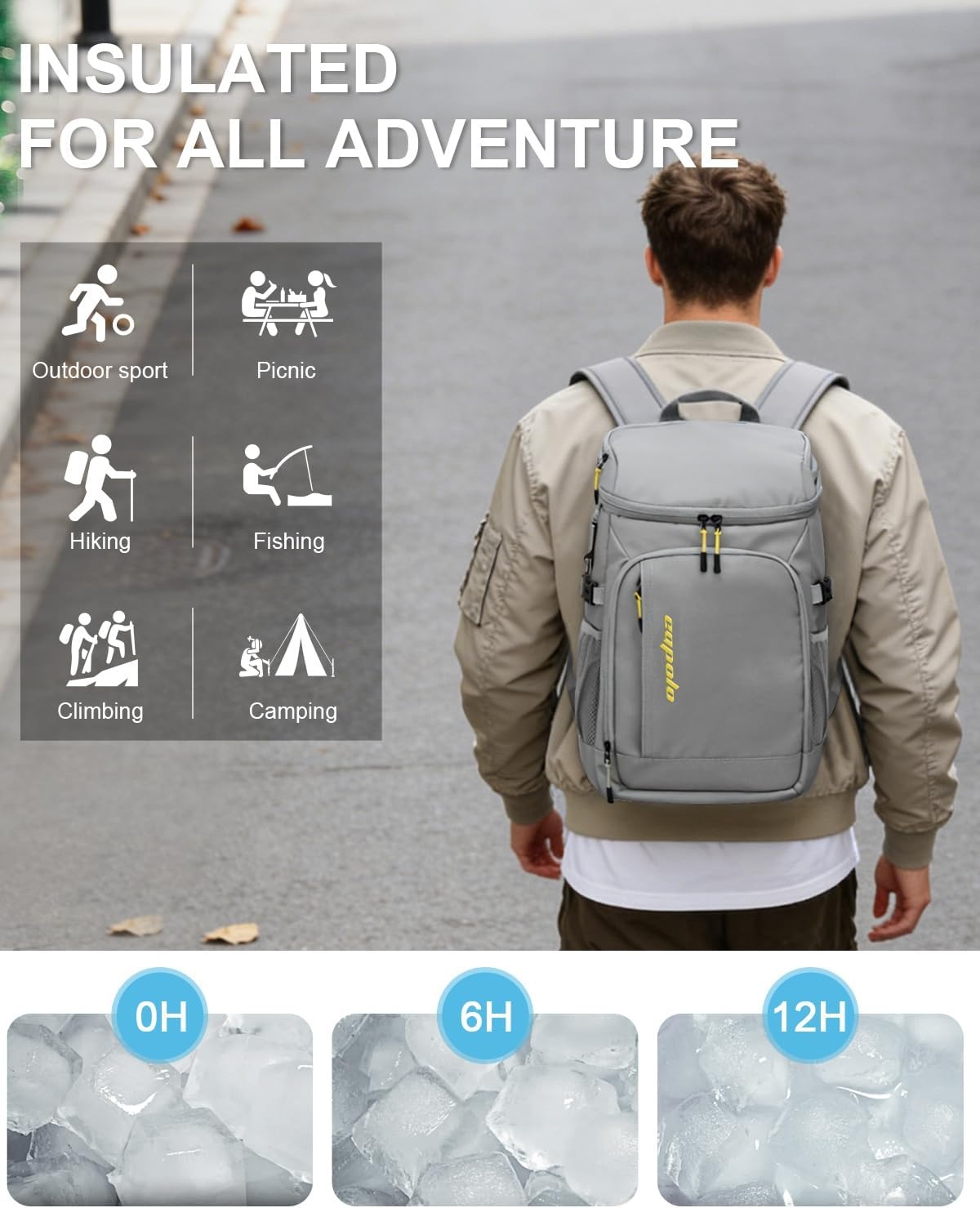 image:imageCapolo Cooler Backpack Insulated Waterproof for Women Men3645 Cans Lunch Backpack Coolers Leak Proof Soft Cooler Bag Ice Chest for Camping BeachLeather Gray With Yellow