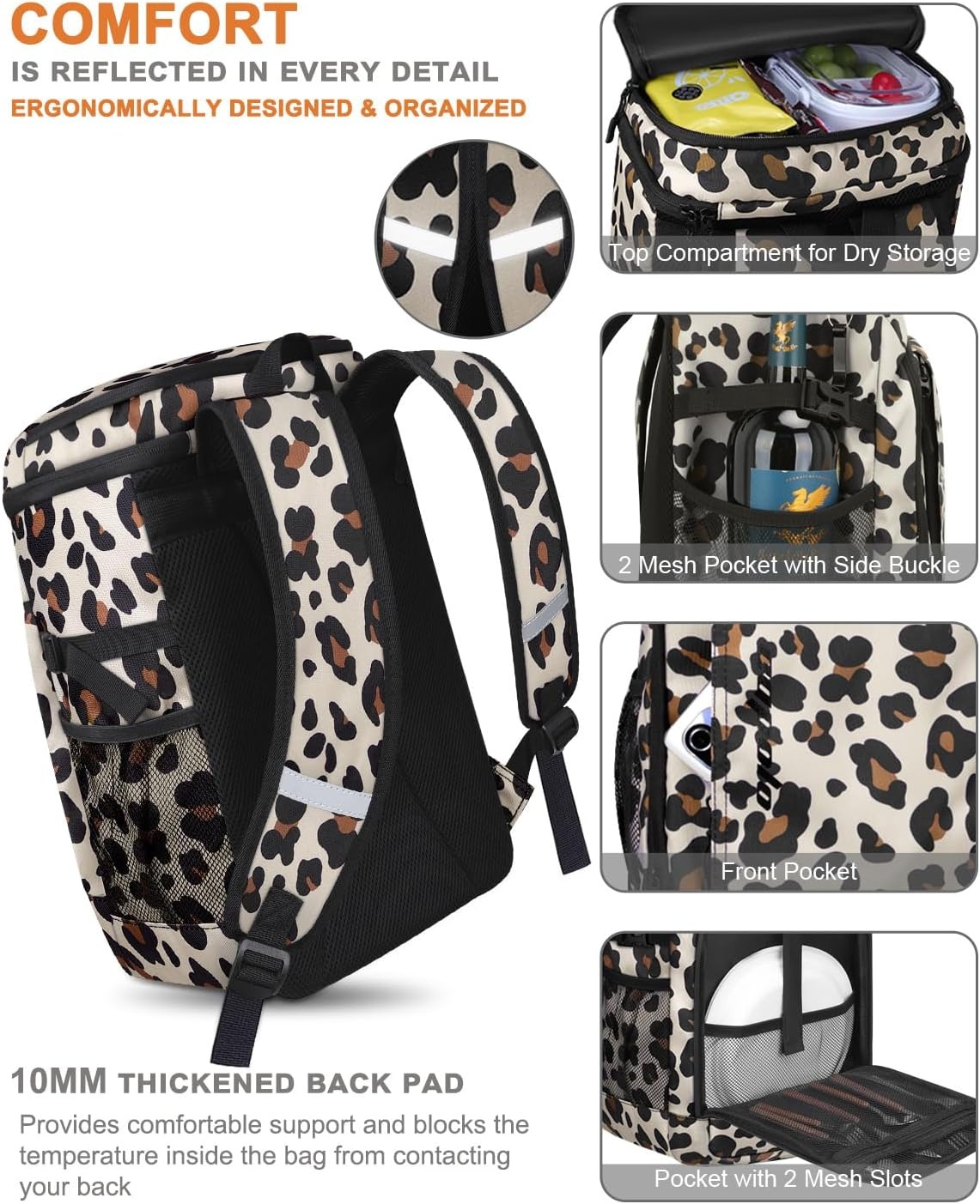 image:imageCapolo Cooler Backpack Insulated Waterproof for Women Men3645 Cans Lunch Backpack Coolers Leak Proof Soft Cooler Bag Ice Chest for Camping BeachLeopard