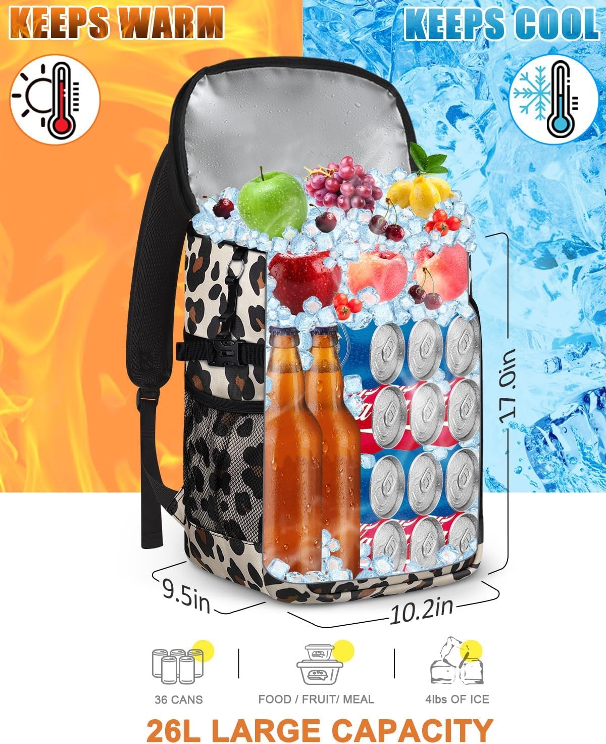 image:imageCapolo Cooler Backpack Insulated Waterproof for Women Men3645 Cans Lunch Backpack Coolers Leak Proof Soft Cooler Bag Ice Chest for Camping BeachLeopard