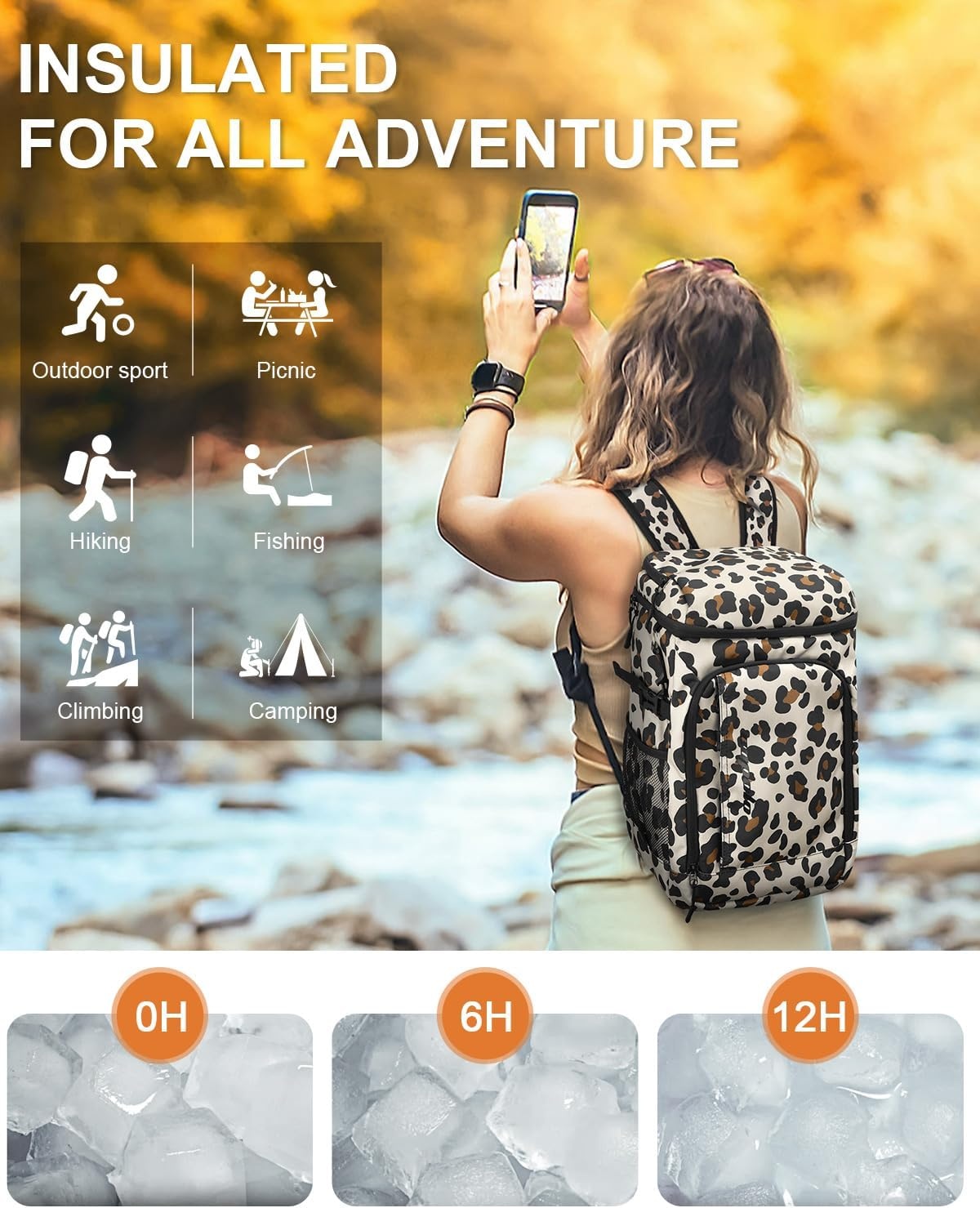 image:imageCapolo Cooler Backpack Insulated Waterproof for Women Men3645 Cans Lunch Backpack Coolers Leak Proof Soft Cooler Bag Ice Chest for Camping BeachLeopard