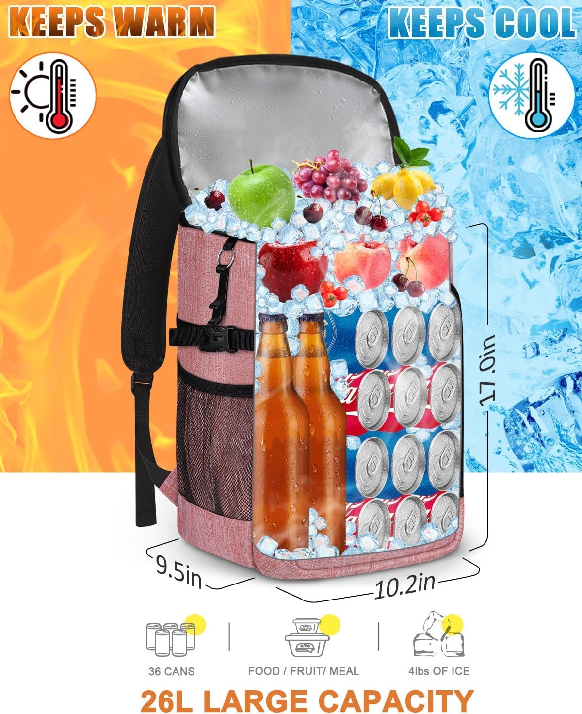 image:imageCapolo Cooler Backpack Insulated Waterproof for Women Men3645 Cans Lunch Backpack Coolers Leak Proof Soft Cooler Bag Ice Chest for Camping BeachRed